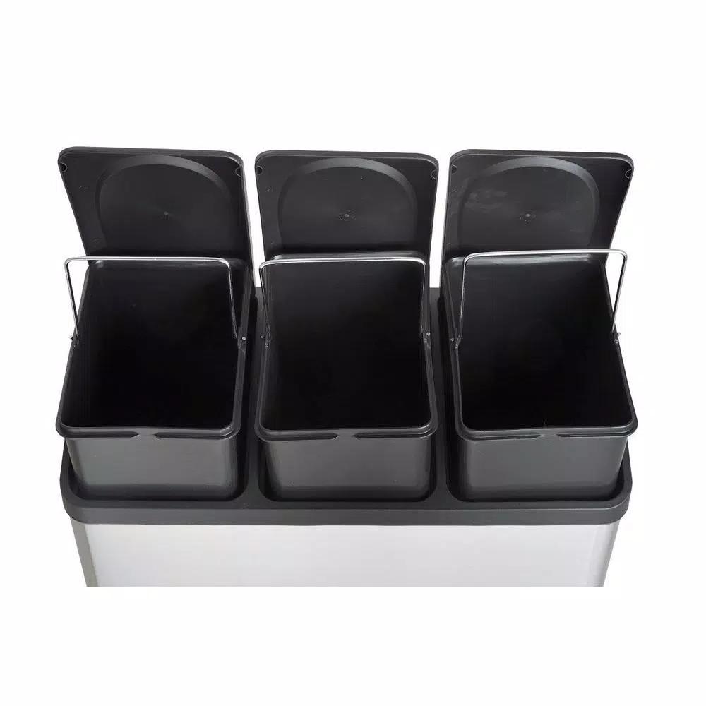 Step N' Sort 12 Gal. 3-Compartment Stainless Steel Trash Can and Recycling Bin with Step Pedals