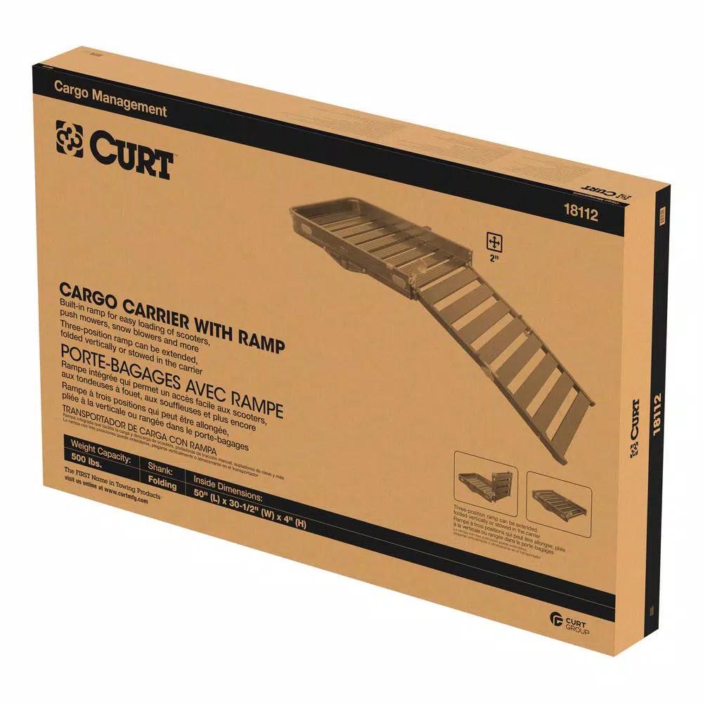 CURT Aluminum Hitch Cargo Carrier with Folding Ramp, 500 lb. Capacity, 2 in. Receiver