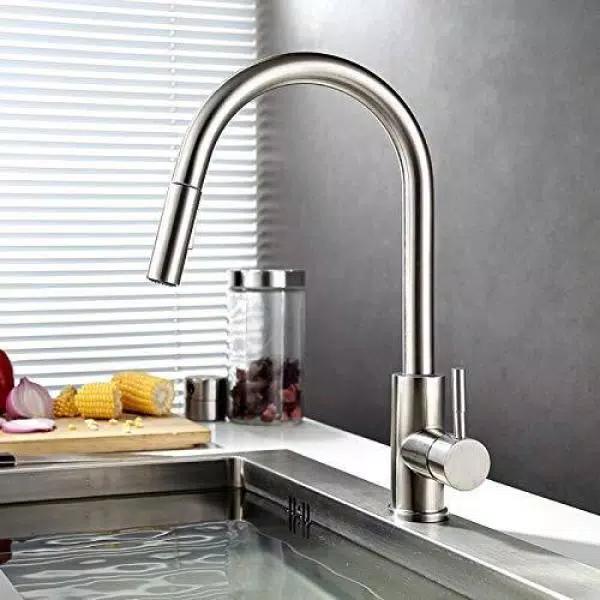 Vanity Art 16.7 in. Single-Handle Pull-Down Kitchen Faucet, Brushed Nickel