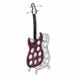 Vintiquewise Vintage Guitar Shaped Wine Holder - 9 Bottle Wood and Metal Freestanding Wine Rack with Glass Storage thumbnail 5