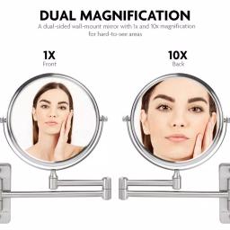 Ovente Wall Mounted Dual-Sided Makeup Mirror, 1x/10x Magnification, Brushed Nickel thumbnail 3