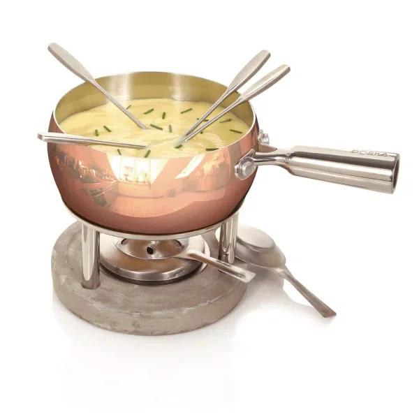 Boska Exclusive Collection 6-Piece Stainless Steel Fondue Set with Copper Finish and Concrete Base
