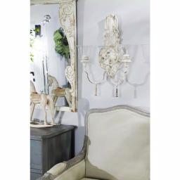 LITTON LANE Distressed White 2-Light Candle Sconce with Acanthus Carvings and Wood Bead Accents thumbnail 3