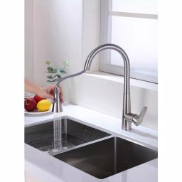 Vanity Art Brushed Nickel Single-Handle Pull-Down Kitchen Faucet with Sprayer Wand thumbnail 7
