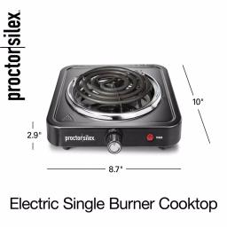 Proctor Silex 1200W Single Burner Stainless Steel Hot Plate, 5.5 in. Black thumbnail 2