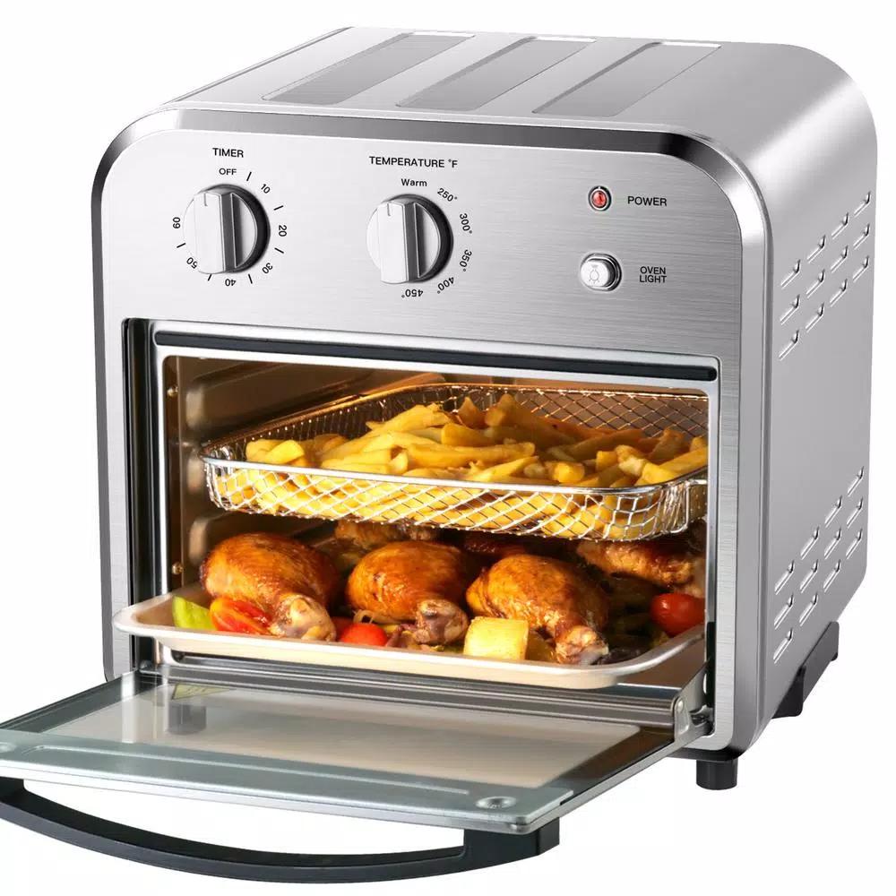 Boyel Living 11 Qt. Silver Stainless Steel Air Fryer with 4 Accessories, 1500W, Temperature & Time Control