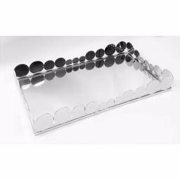 Elegance 19 x 11.5 in. Rectangular Mirror Serving Tray with Chrome Steel Frame thumbnail 1