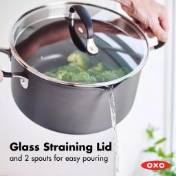 OXO Good Grips 6 qt. Hard-Anodized Aluminum Nonstick Stock Pot with Glass Lid, Gray thumbnail 3
