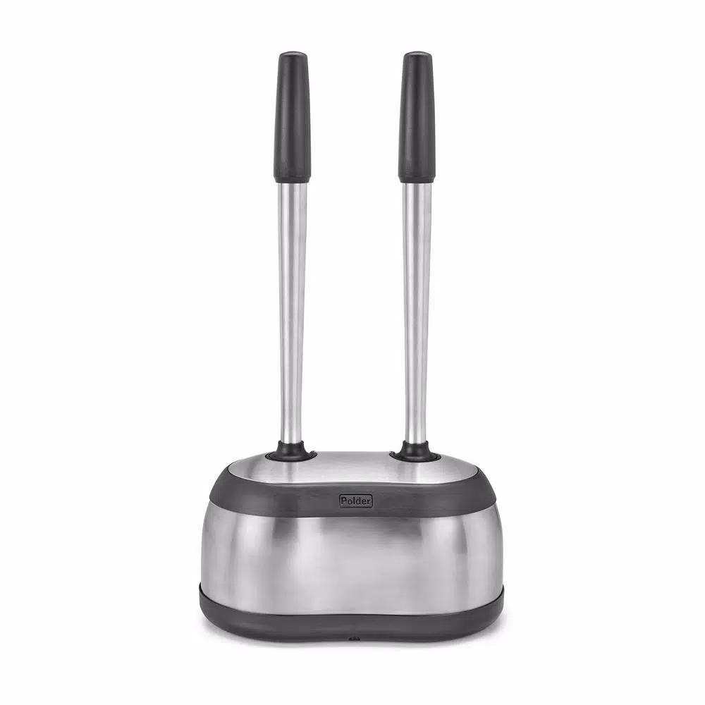 Polder Dual Bath Caddy Toilet Brush and Plunger Set with Stainless Steel Handles - Black
