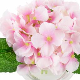 Pure Garden 7.5 in. Pink Hydrangea Artificial Floral Arrangement in Glass Vase thumbnail 3