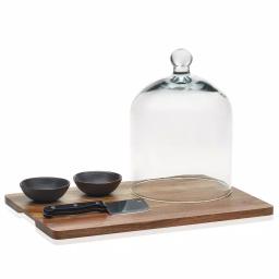 Libbey Acaciawood 5-Piece Cheese Board Serving Set with Glass Dome and Ceramic Bowls thumbnail 1