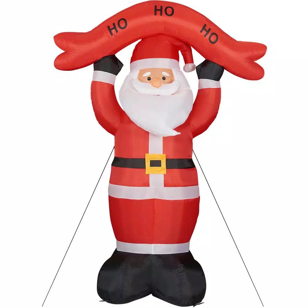 Fraser Hill Farm 10 ft. Santa Claus Inflatable with HO HO HO Sign and White Lights