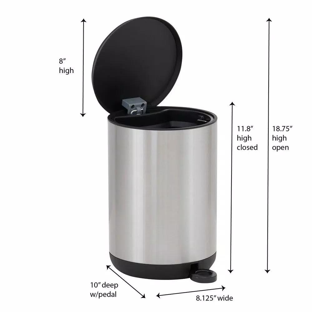 Household Essentials Taos 1.3 Gallon Round Stainless Steel Step Trash Can with Fingerprint Resistant Finish