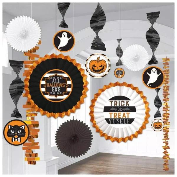 Amscan Hallows' Eve Halloween Room Decorating Kit, 16 in. Orange Foil & Tissue Paper Party Decor (2-Pack)
