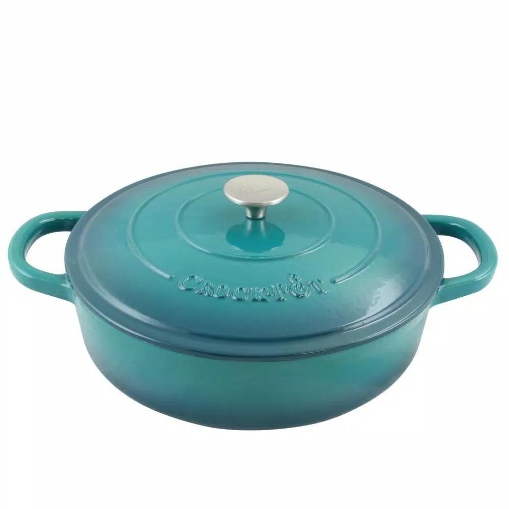 Crock-Pot Artisan 5 Qt. Enameled Cast Iron Braiser Pan with Self-Basting Lid, Teal