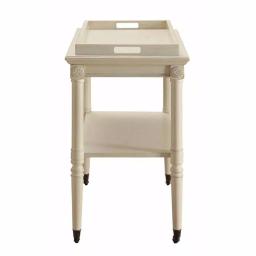 Benjara Antique White Wooden Serving Tray Table with 2-Tier Storage and Casters thumbnail 6