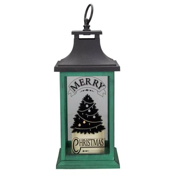 Northlight 12.5 in. Green and Black Christmas Tree Tabletop Lantern with LED Candle