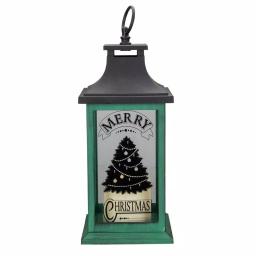 Northlight 12.5 in. Green and Black Christmas Tree Tabletop Lantern with LED Candle thumbnail 1