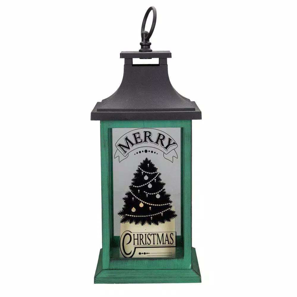 Northlight 12.5 in. Green and Black Christmas Tree Tabletop Lantern with LED Candle