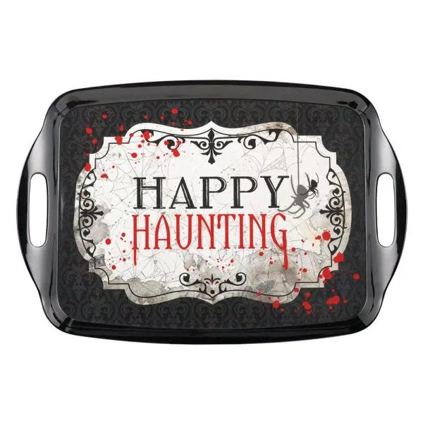 Amscan 14 in. Halloween Happy Haunting Serving Trays with Handles, Black (2-Pack)