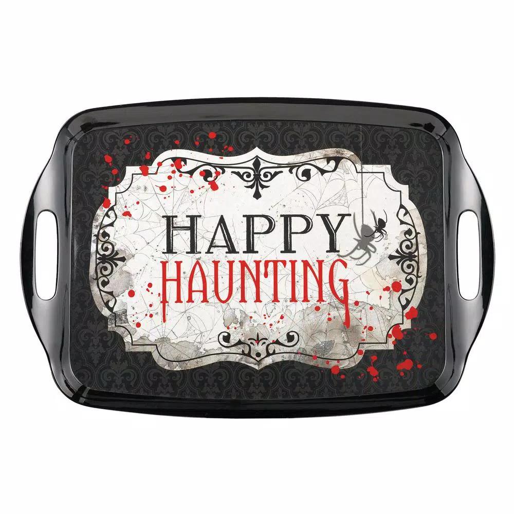Amscan 14 in. Halloween Happy Haunting Serving Trays with Handles, Black (2-Pack)