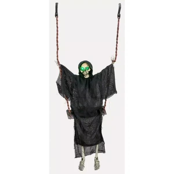 Unbranded 70 in. Animated Hanging Dressed Skeleton on Swing with Flashing Green Eyes and Spooky Sounds