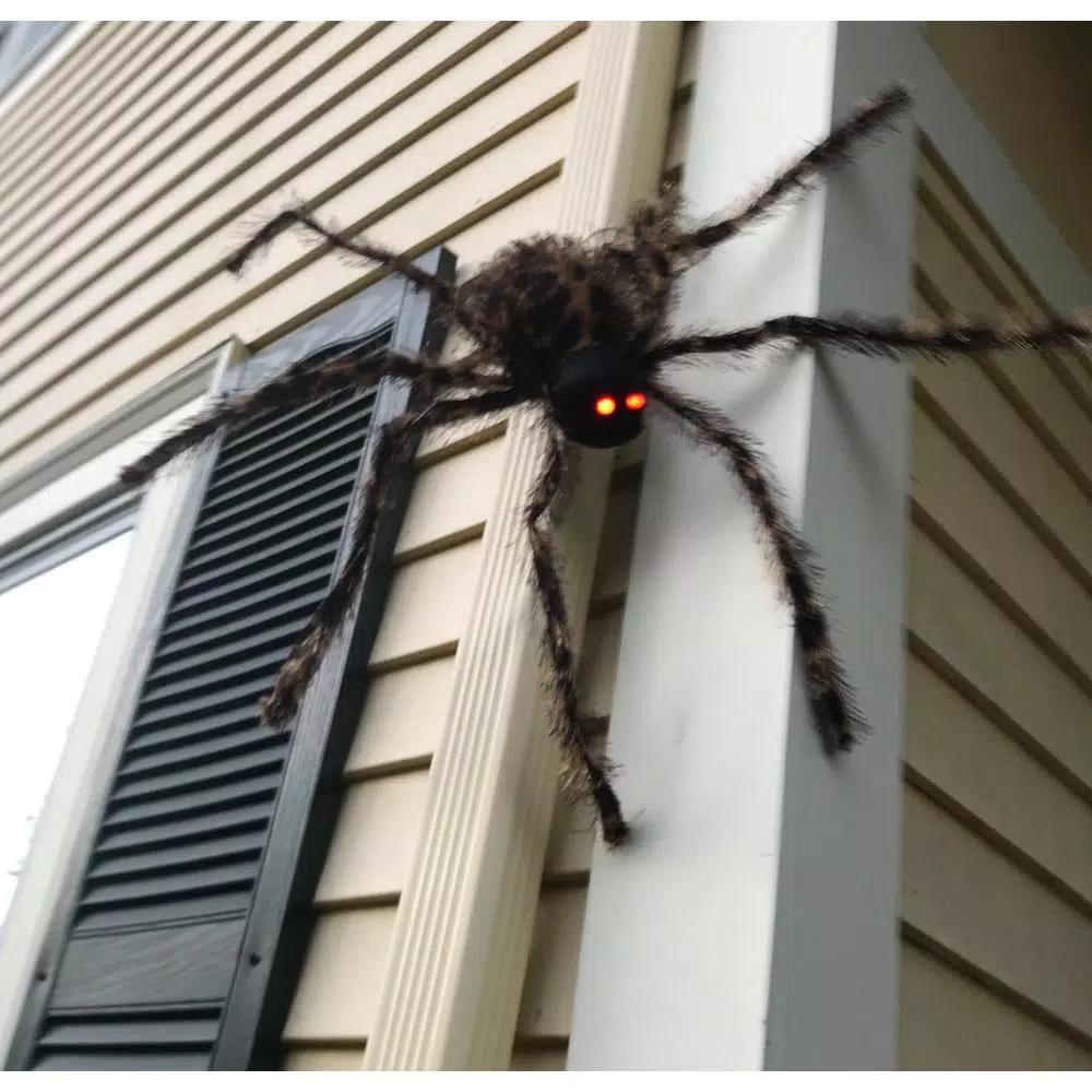 Worth Imports 22 in. Brown Furry Spider with Lighted Red Eyes (Set of 2) - Halloween Bug Decor