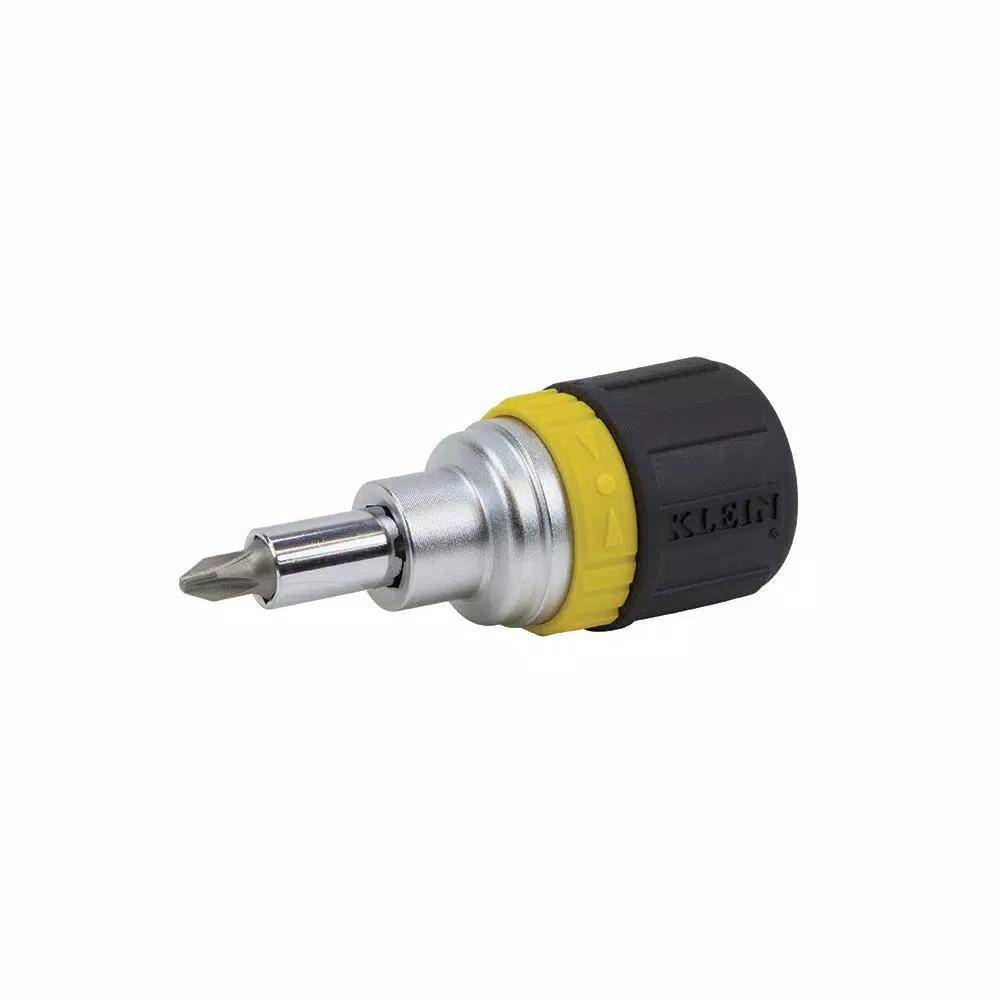 Klein Tools 6-in-1 Ratcheting Stubby Screwdriver and Nut Driver Set with Cushion Grip Handle