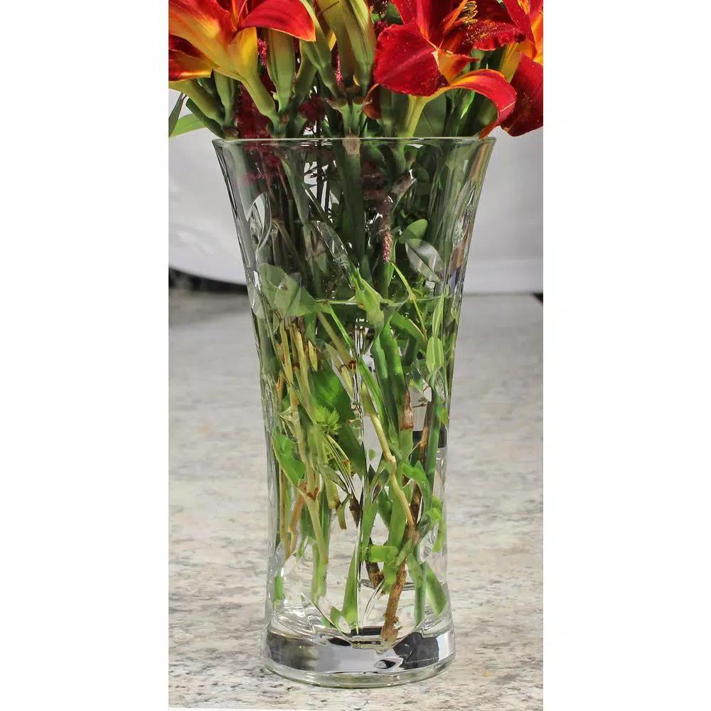 Lorren Home Trends Laurus Crystal Collection 11.5 in. Cut Crystal Flower Vase, Made in Italy