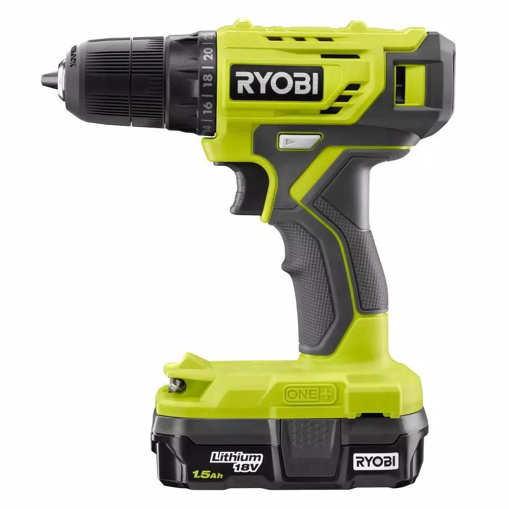 RYOBI 18V ONE+ 3/8 in. Cordless Drill/Driver Kit with 1.5 Ah Battery, Charger, and 31-Piece Black Oxide Bit Set
