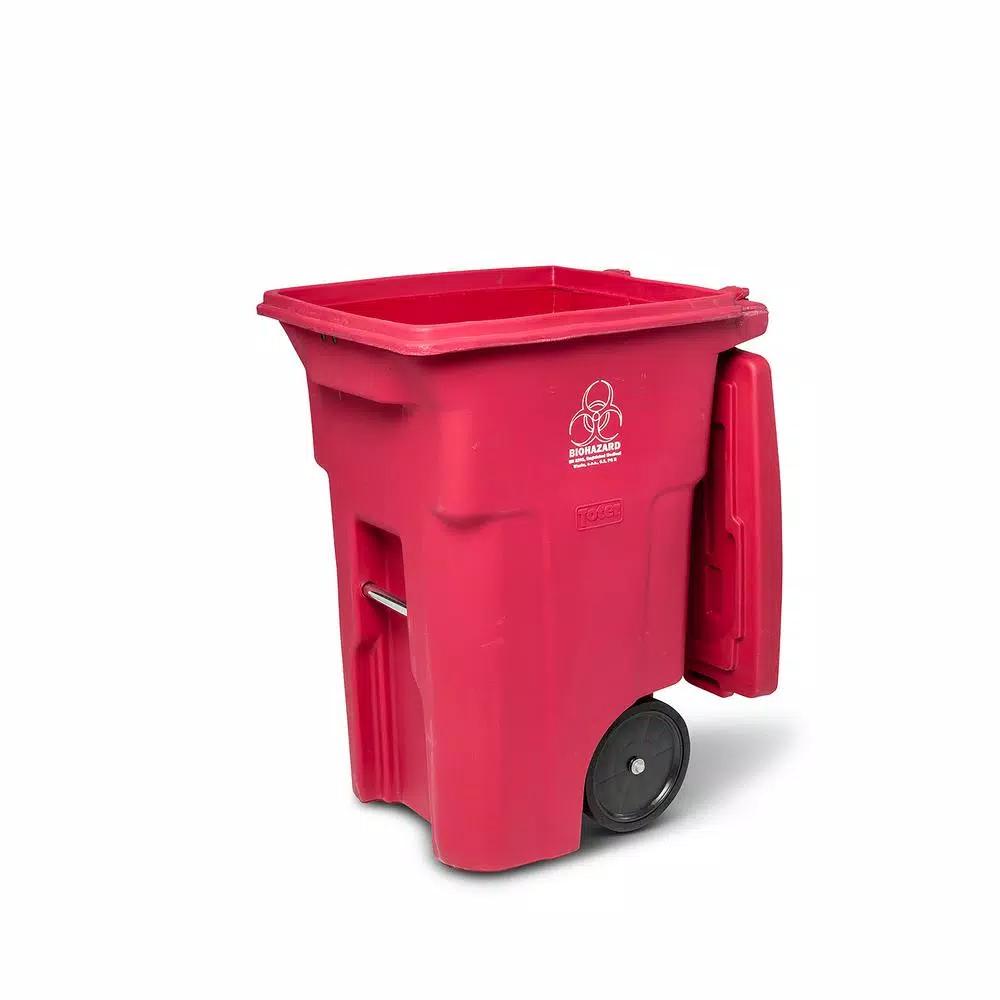 Toter 64 Gal. Red Hazardous Medical Waste Trash Can with Wheels and Locking Lid