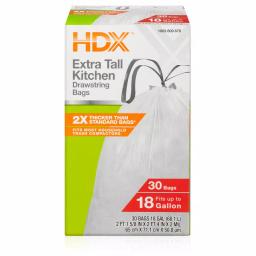 HDX 18 Gallon Kitchen and Compactor Drawstring Trash Bags, White, 30 Count thumbnail 1