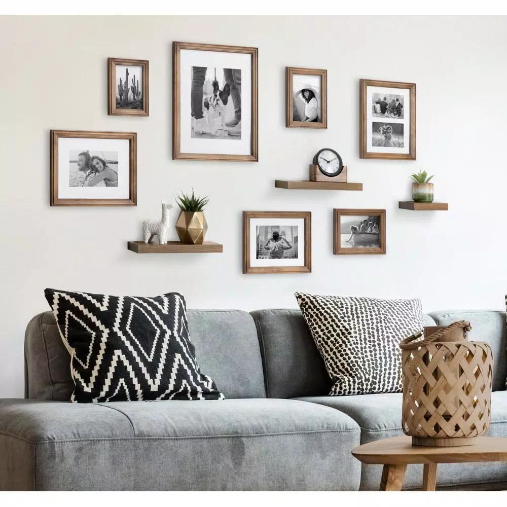 Kate and Laurel Bordeaux Natural Wood Gallery Wall Frame and Shelf Set, 10-Piece Rustic Decor Kit