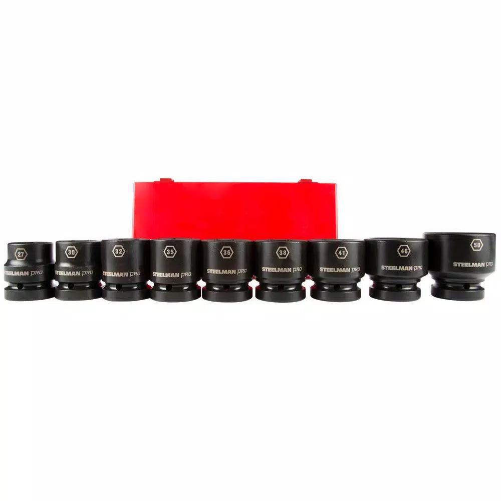 Steelman PRO 79305 1 in. Drive 6-Point Metric Impact Socket Set, 9-Piece