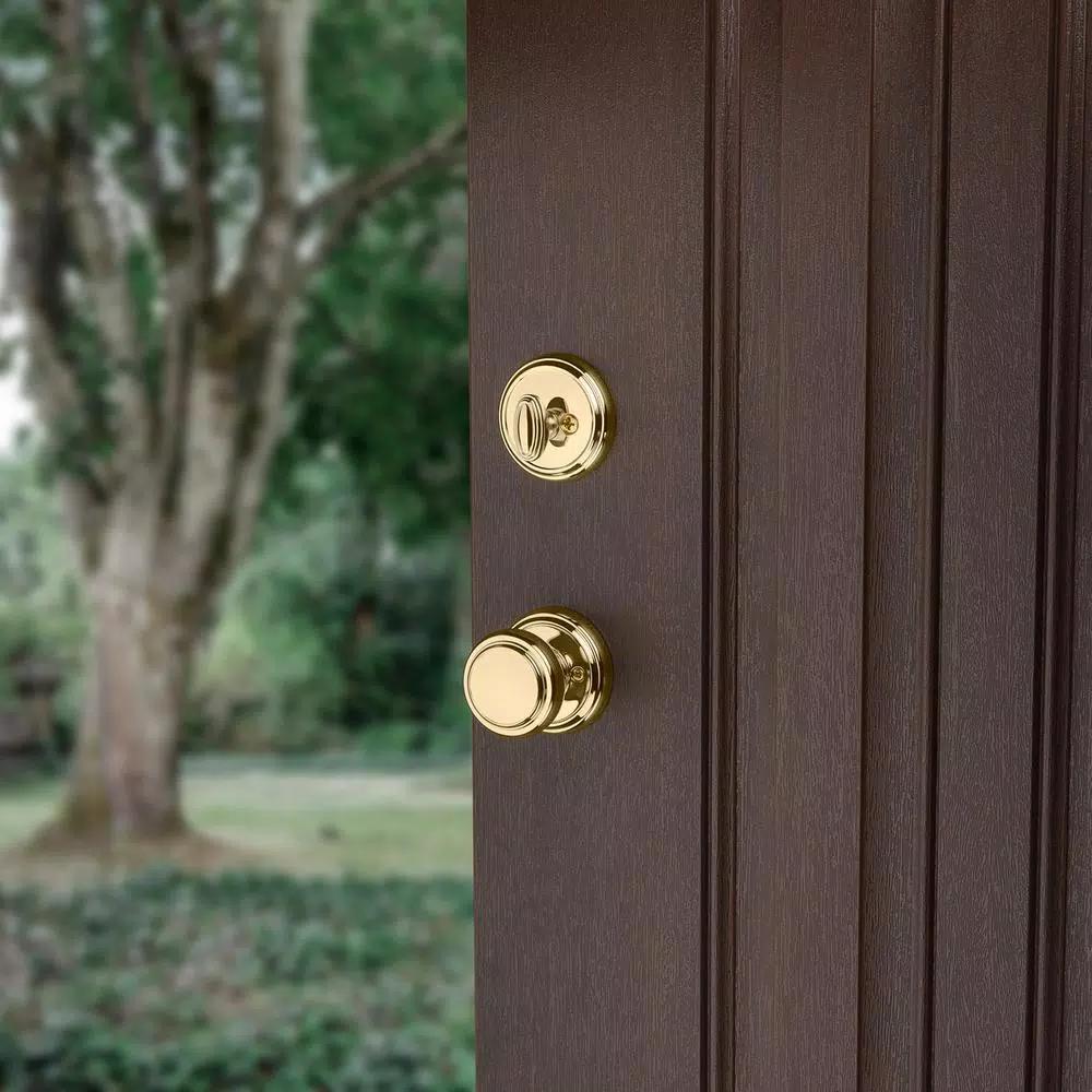 Baldwin Prestige Wesley Single Cylinder Door Handleset with Alcott Knob, Lifetime Polished Brass