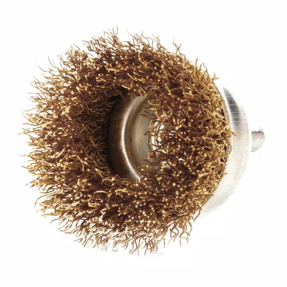 Robtec 3 in. Brass Coated Steel Wire Cup Brush with 1/4 in. Shank