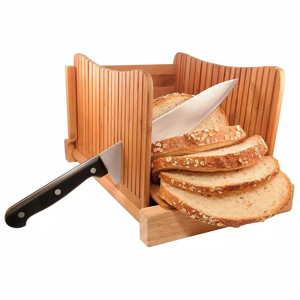 Unbranded DB-Tech Bamboo Wood Compact Foldable Bread Slicer - Adjustable Thickness