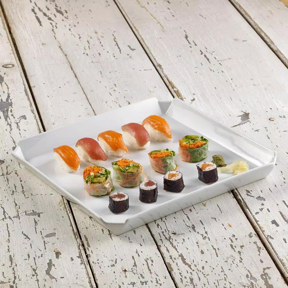 Over and Back Porcelain White Bento Serving Tray, 12.17 in. Square
