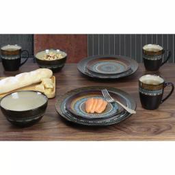 Lorren Home Trends 16-Piece Stoneware Dinnerware Set, Service for 4, Assorted Earth Tone Mosaic Design thumbnail 4