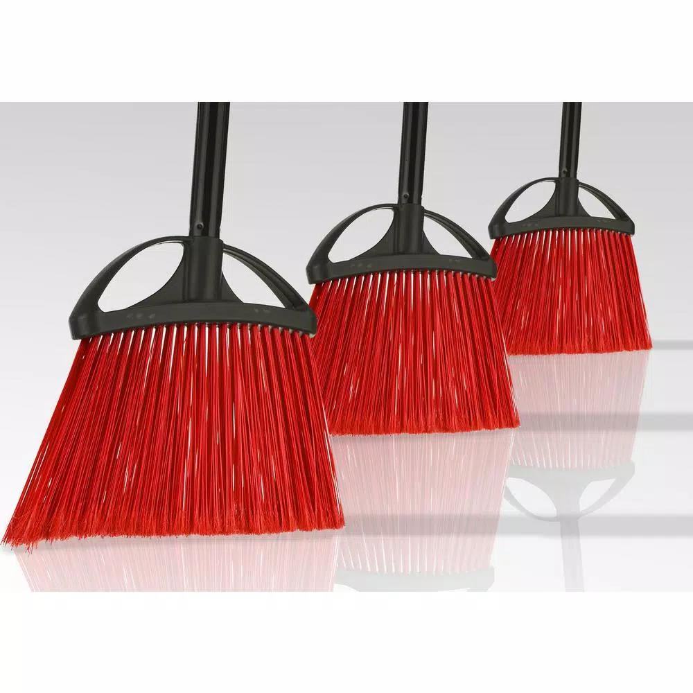 Alpine Industries 10 in. Red Angle Broom with Fiberglass Handle, Indoor/Outdoor, 3-Pack