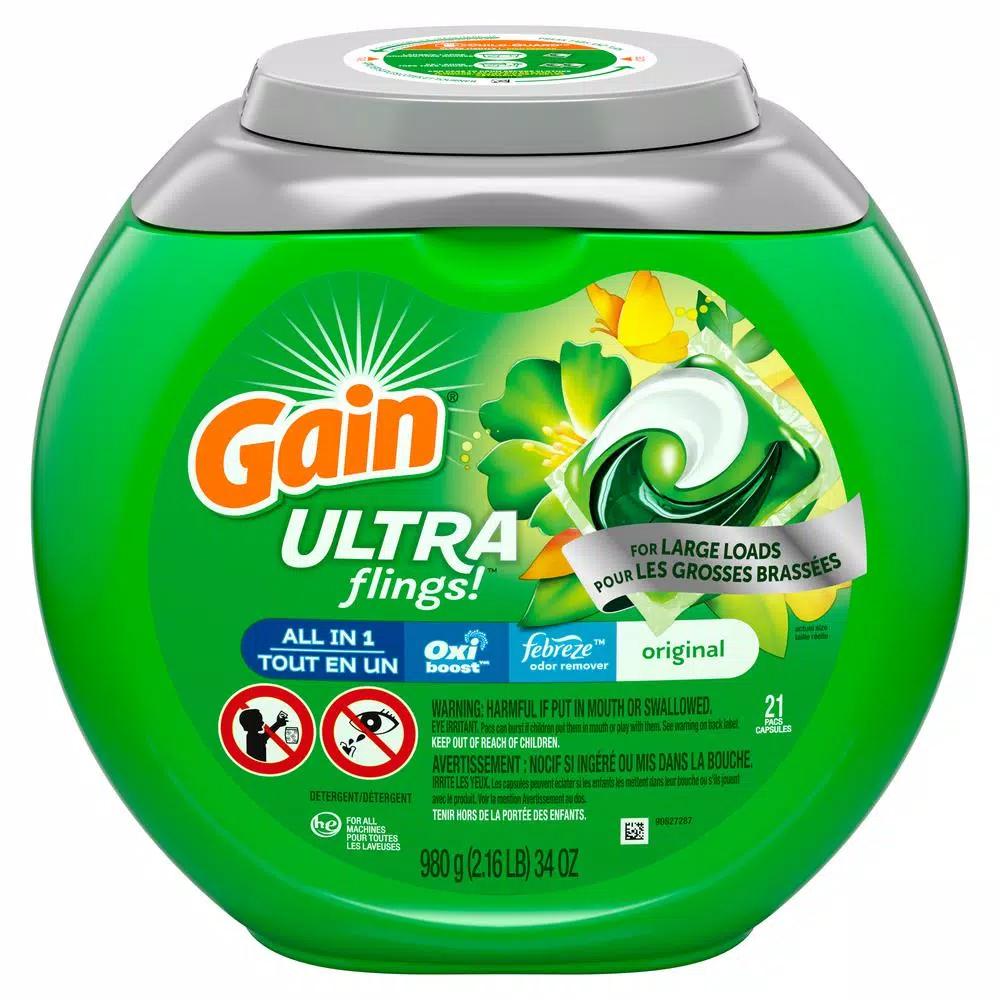 Gain Ultra Flings Laundry Detergent Pods with Febreze Oxi Boost, Original Scent (21-Count, 4-Pack)