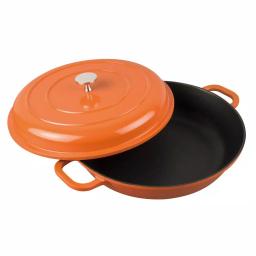 MasterPan 3 Qt. Round Cast Aluminum Nonstick Casserole Dish with Lid, Orange thumbnail 1