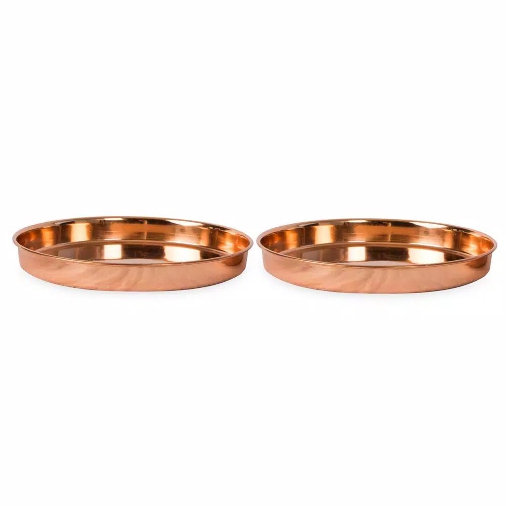 Achla Designs 8.5 in. Round Copper Plated Stainless Steel Decorative Trays, Set of 2