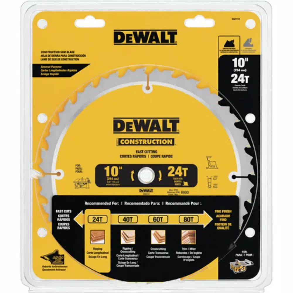 DEWALT 10 in. 24-Teeth Thin Kerf Construction Table Saw Blade (2-Pack)