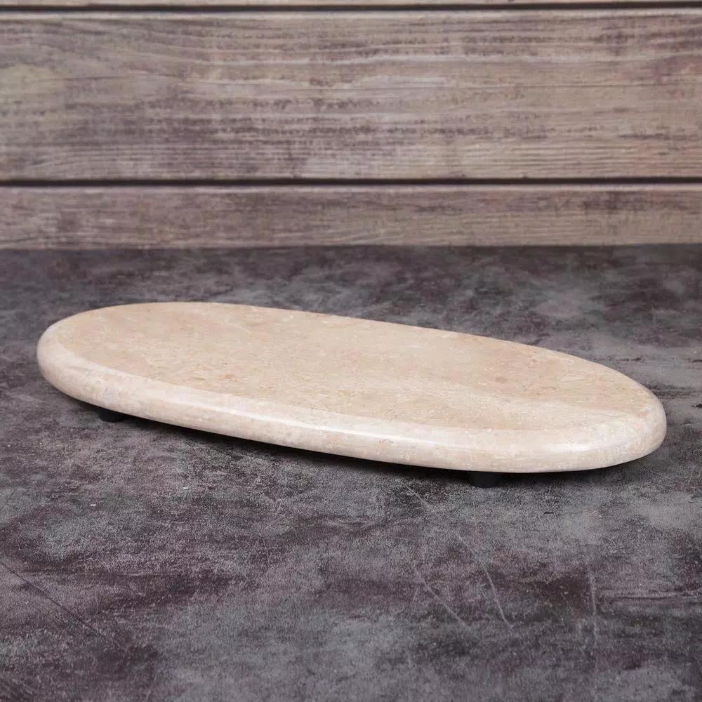 Creative Home Natural Champagne Marble Oval Serving Tray - 14 in. Beige Cheese & Pastry Board