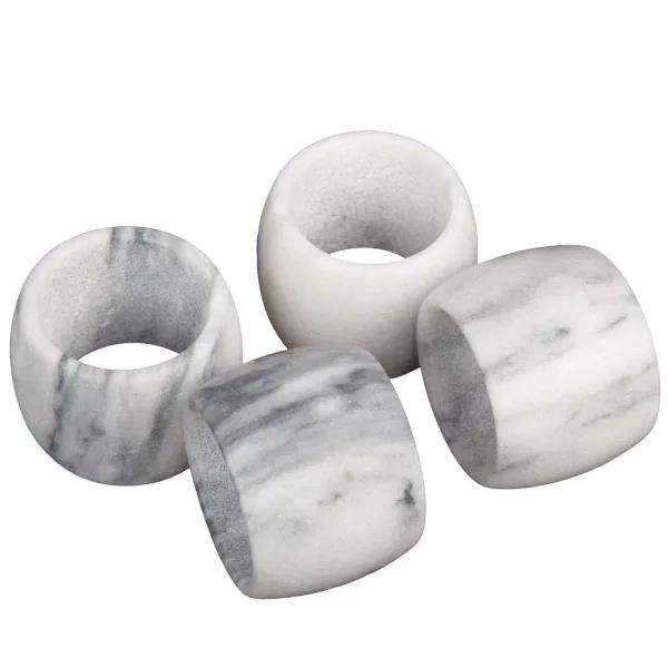 Creative Home Natural White Marble Napkin Rings, Set of 4 Elegant Tabletop Decor