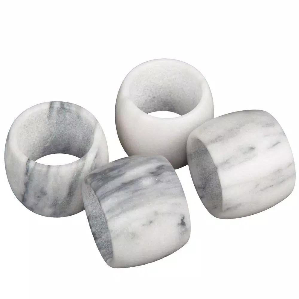 Creative Home Natural White Marble Napkin Rings, Set of 4 Elegant Tabletop Decor