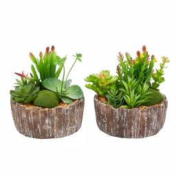 Pure Garden 8 in. Faux Succulent Arrangement with Decorative Concrete Planter, Set of 2 thumbnail 1