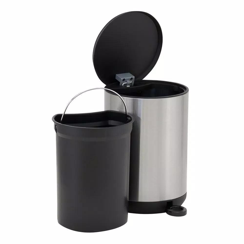 Household Essentials Taos 1.3 Gallon Round Stainless Steel Step Trash Can with Fingerprint Resistant Finish