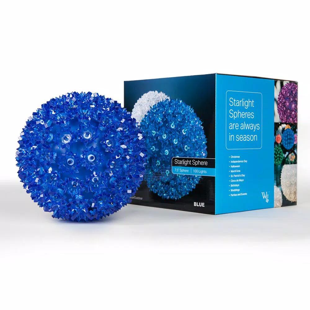 Wintergreen Lighting 7.5 in. Blue LED Starlight Sphere Decorative Light Orb with 120 Mini Lights